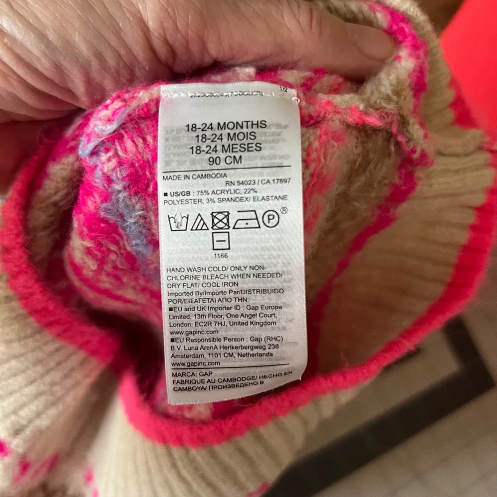 Girls Baby Gap Fair Isle Sweater 18 - 24 months Cream‎ Pink NWT